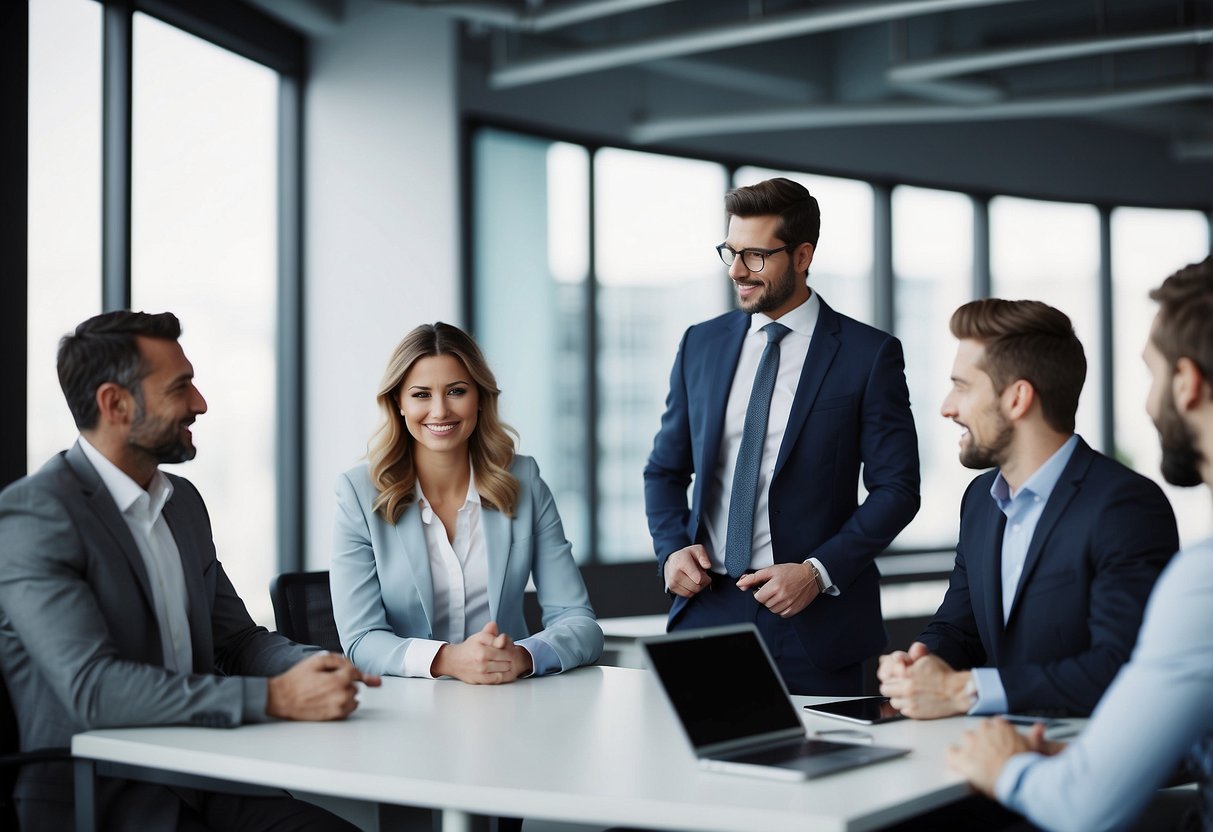 A group of professionals engaged in training and consulting, specializing in recruitment. No human subjects or body parts