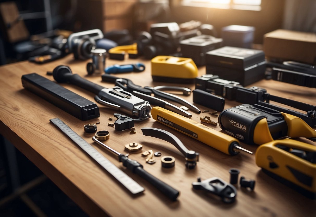 Tools scattered on the floor, a partially assembled bookshelf, and a set of instructions on a table
