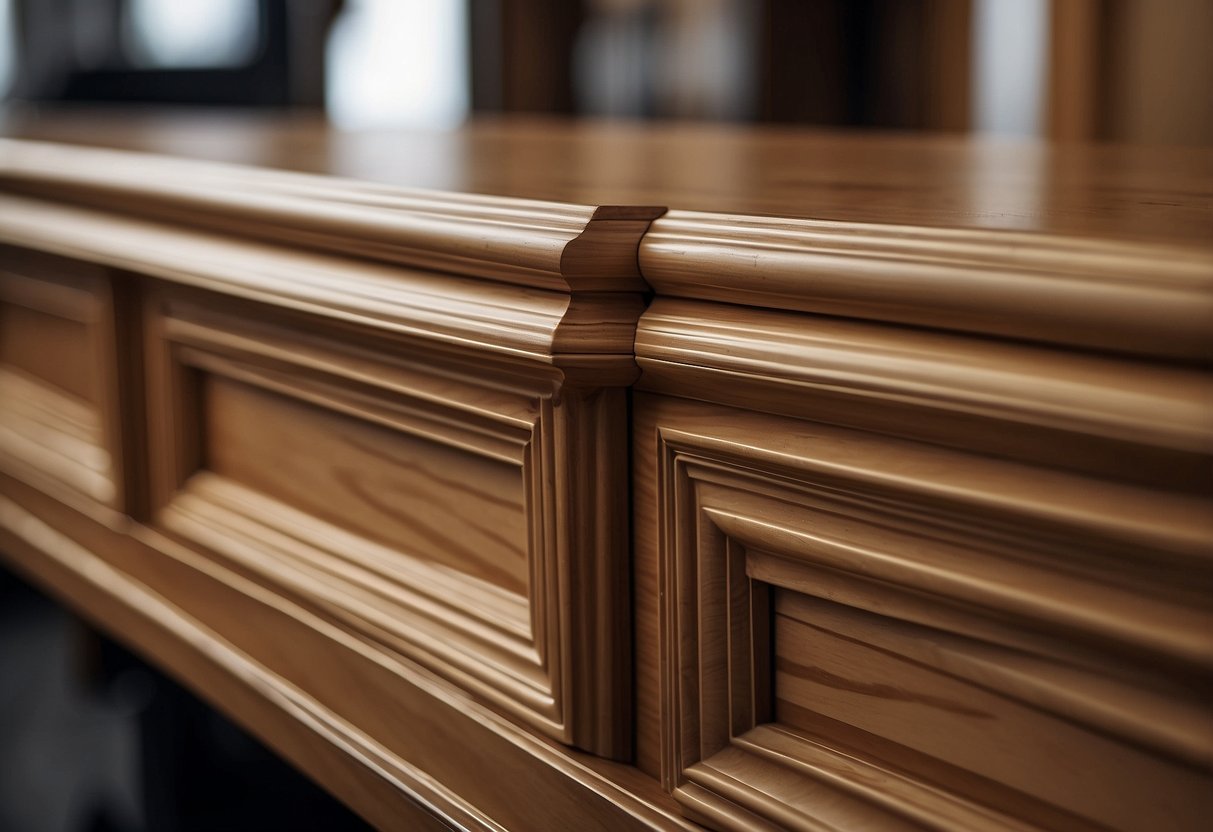 Decorative wood mouldings arranged on a table for furniture illustration
