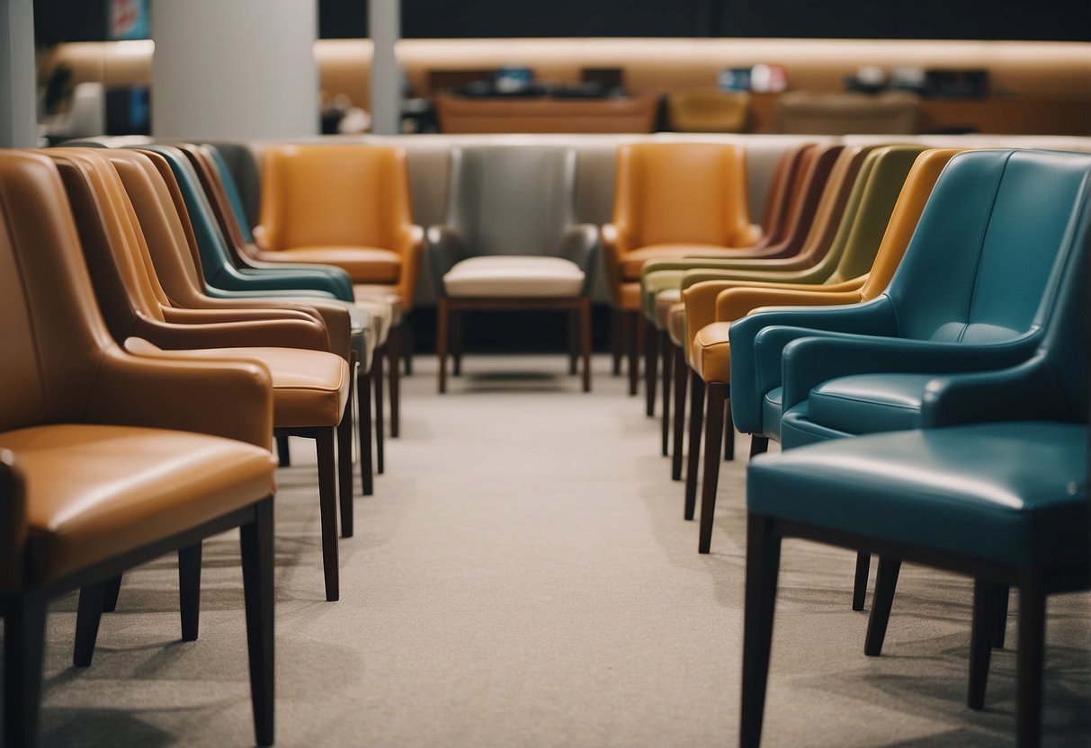 A row of modern chairs in a well-lit furniture mart showroom