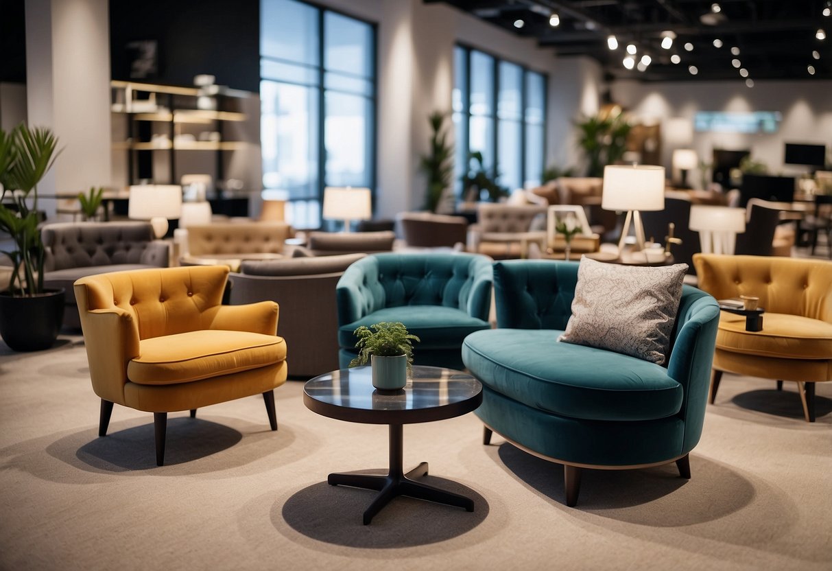 A showroom displays Furniture Mart's chairs in various styles and brands