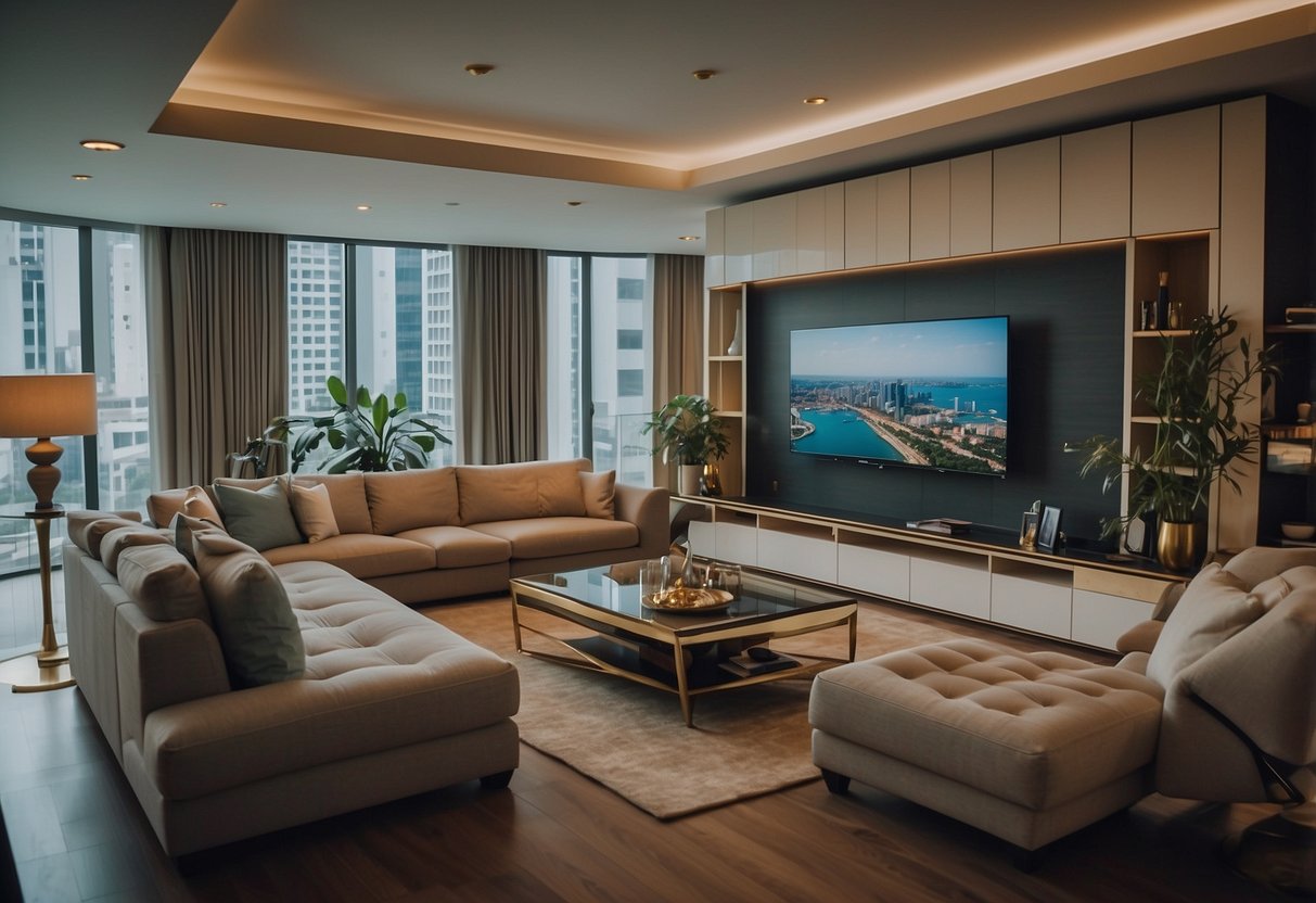 A living room with modern furniture being assembled in Singapore
