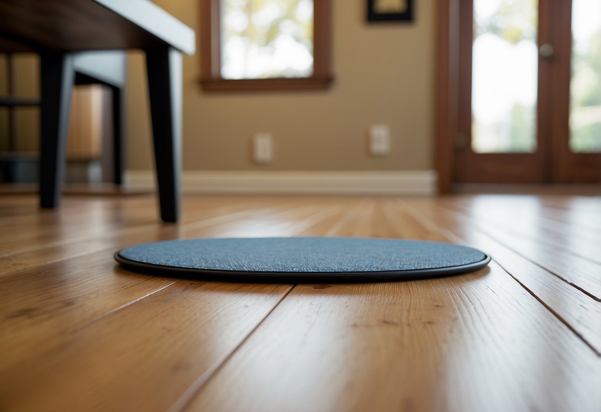 Furniture slip pads placed under table legs on hardwood floor