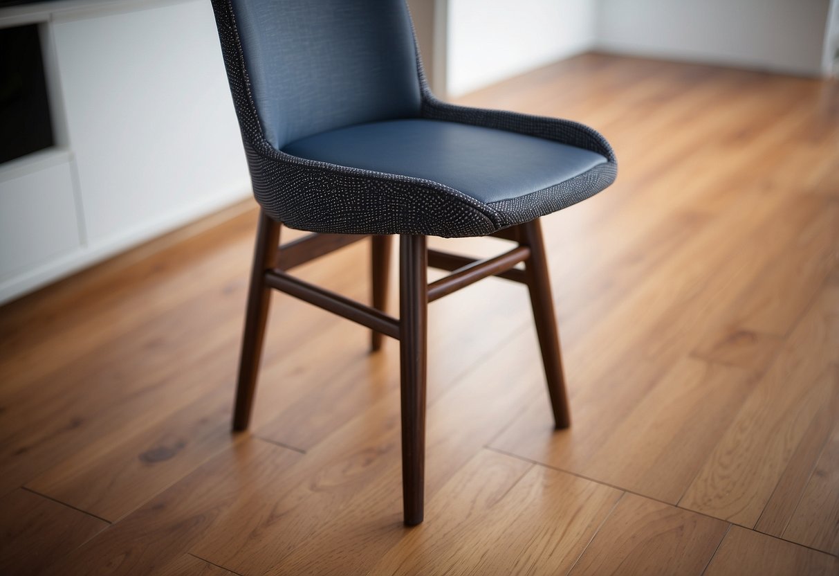 A chair with slip pads underneath, preventing movement on a hardwood floor