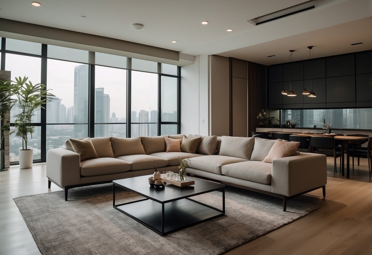 A modern living room with Koda furniture in Singapore. Clean lines, neutral colors, and minimalist design