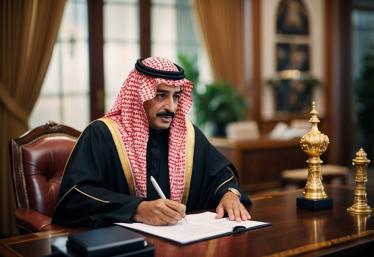 The Prince of Saudi Arabia signs a document marked "Petrodollar Agreement" and then crosses it out with a bold red line