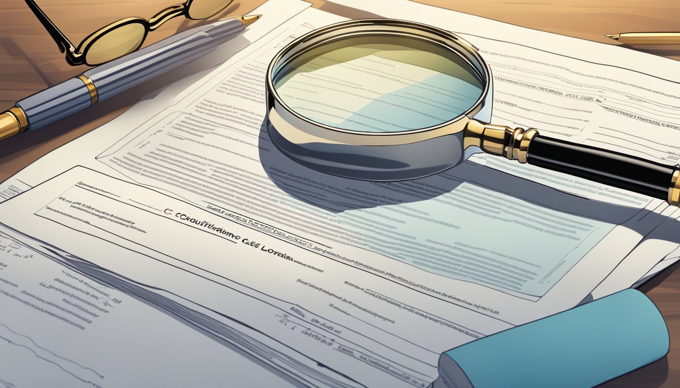 A magnifying glass hovers over a legal document, highlighting the "coinsurance clause" definition.</p><p>A stack of claim case studies and loss reports sits beside it