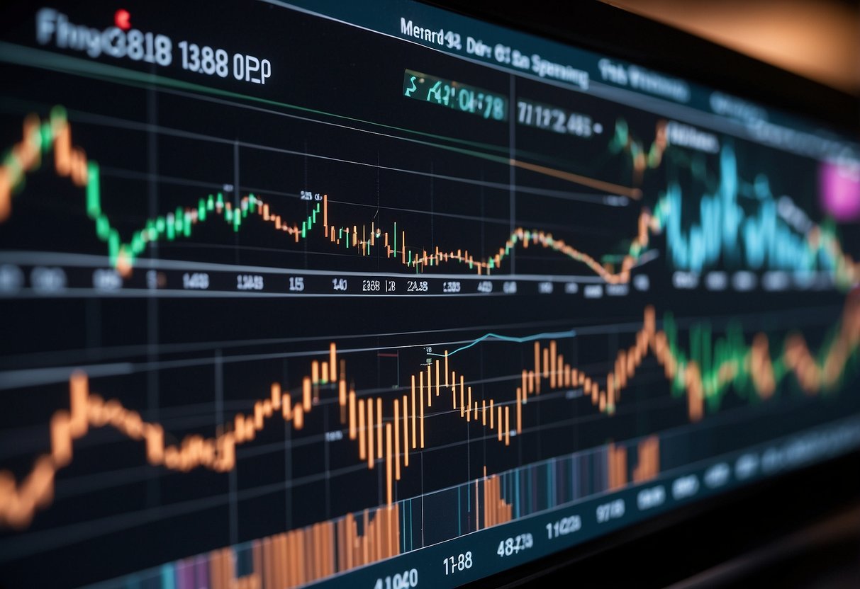 A chart with cryptocurrency price movements, overlaid with technical analysis indicators and trend lines