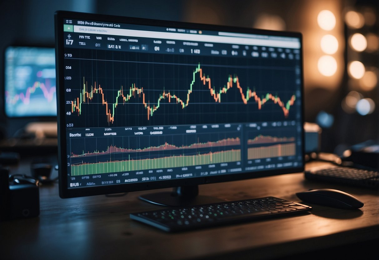 A computer screen displaying cryptocurrency charts and technical analysis tools