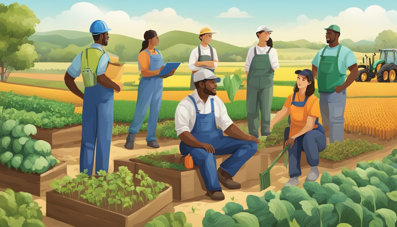 A group of individuals engaged in different types of work, such as farming, teaching, and engineering, representing the diverse occupations within society