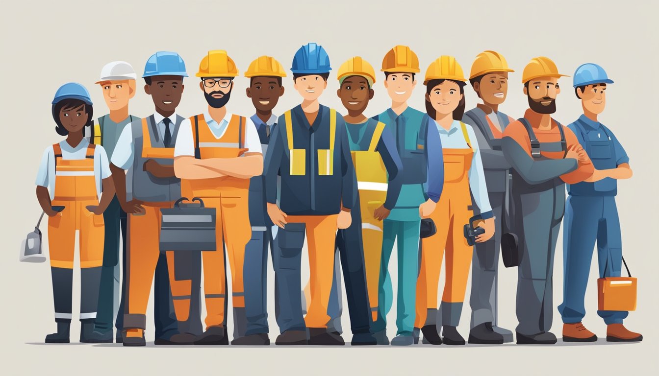 A diverse group of workers in various industries, representing the economic landscape and the different types of occupations within the workforce