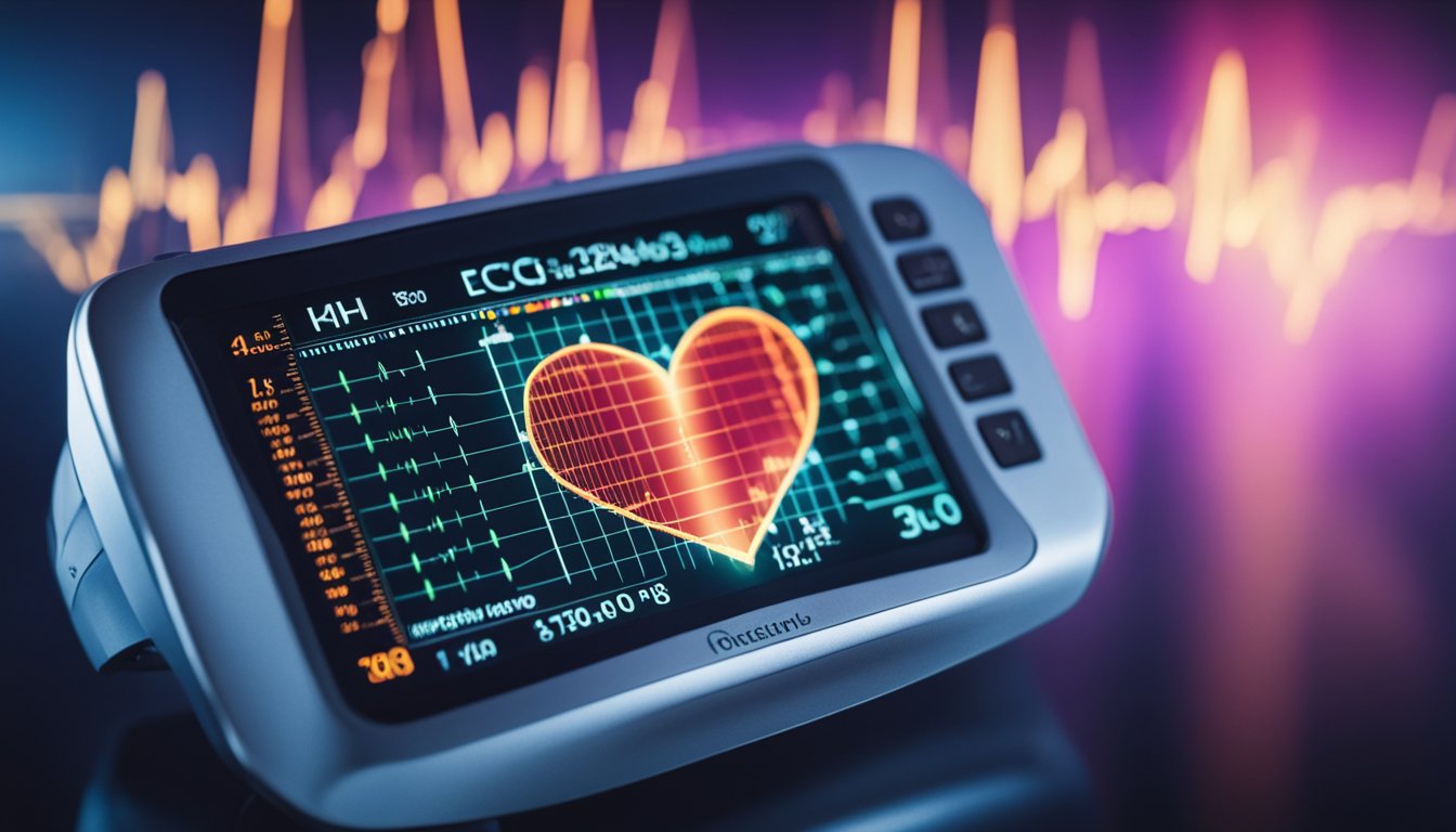 A heart monitor displays abnormal ECG readings indicating hyperkalemia