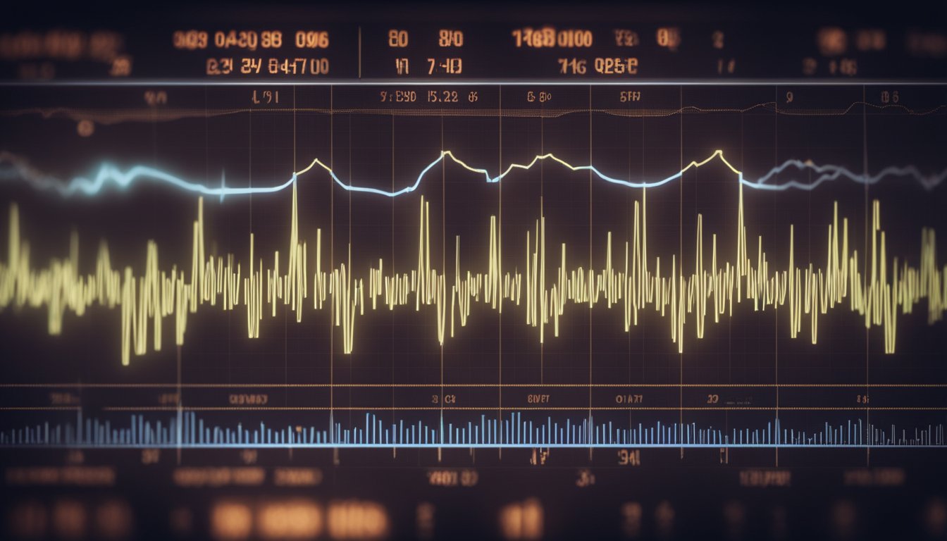 A heart monitor displays abnormal ECG readings, showing peaked T-waves and widened QRS complexes, indicating hyperkalemia