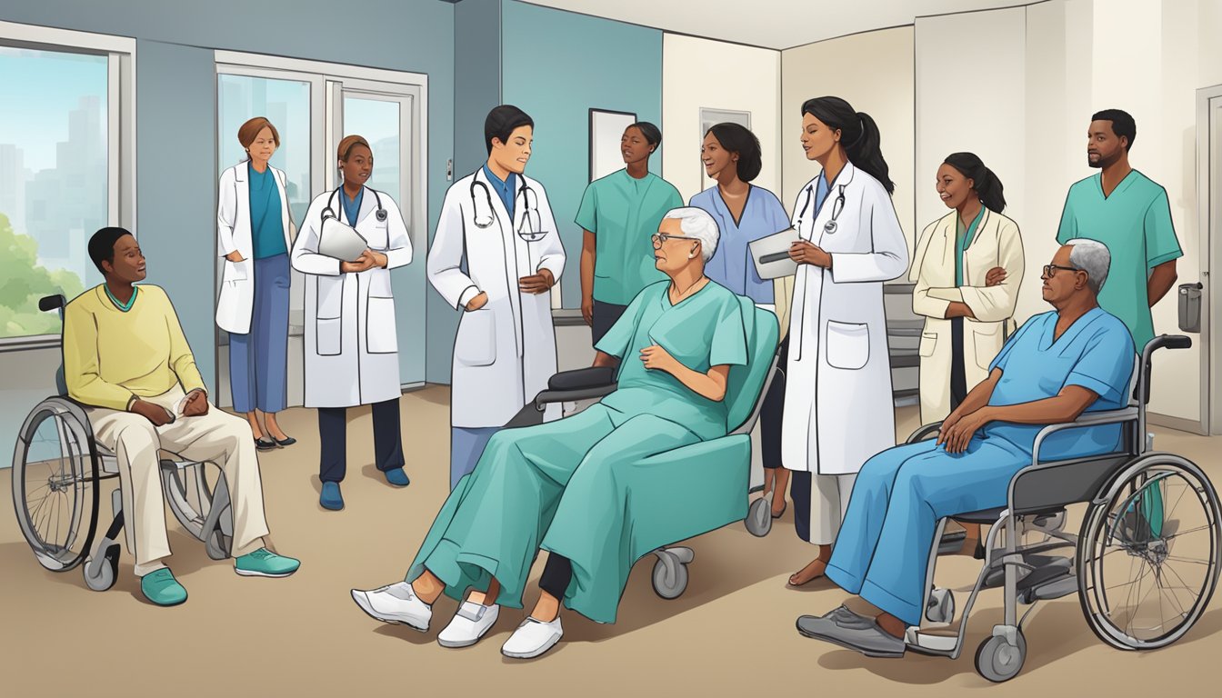 A group of patients receiving care from a preferred provider with ease and satisfaction, while another group struggles with non-preferred providers