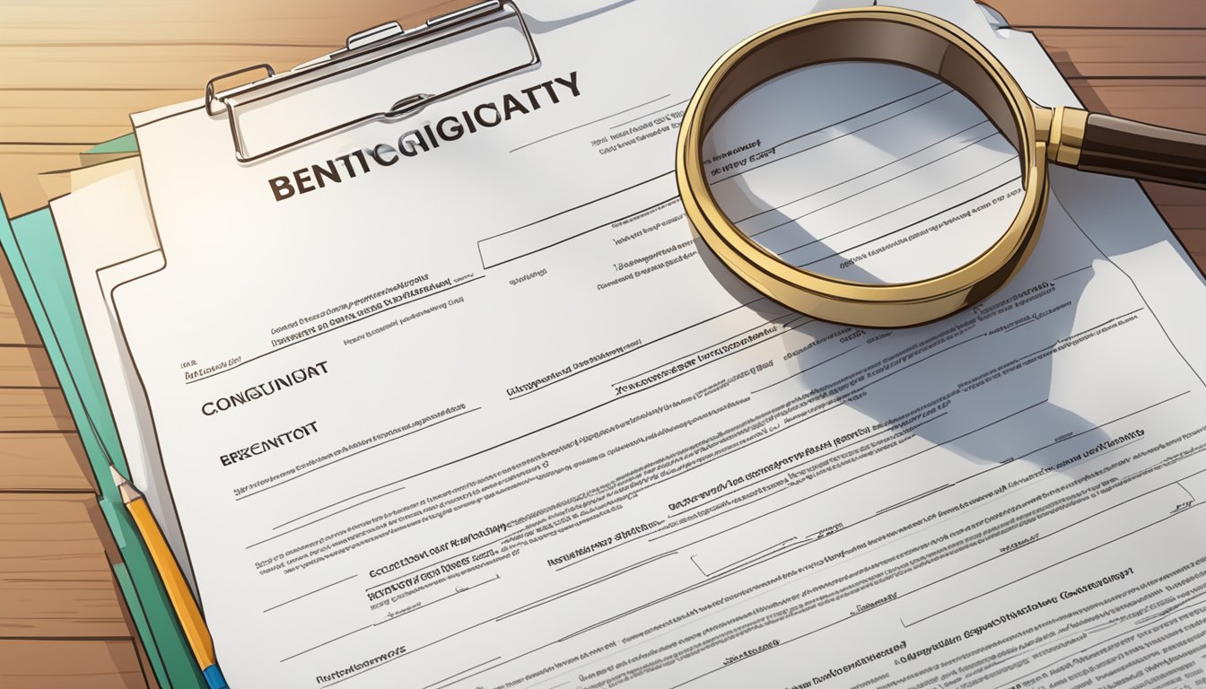 A legal document with a highlighted section on contingent beneficiary definition