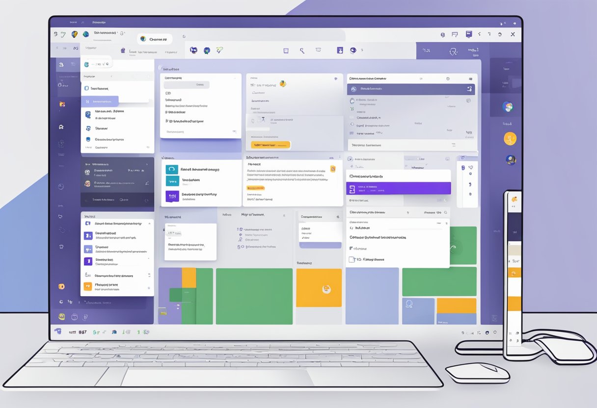 A computer screen showing Microsoft Teams interface with tasks tab open, a cursor clicking and dragging tasks, and a pop-up menu for task options