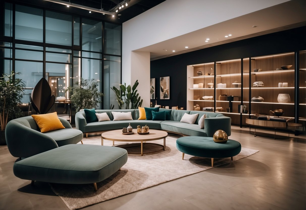 A showroom filled with modern and stylish furniture pieces, arranged in various settings to showcase their functionality and design