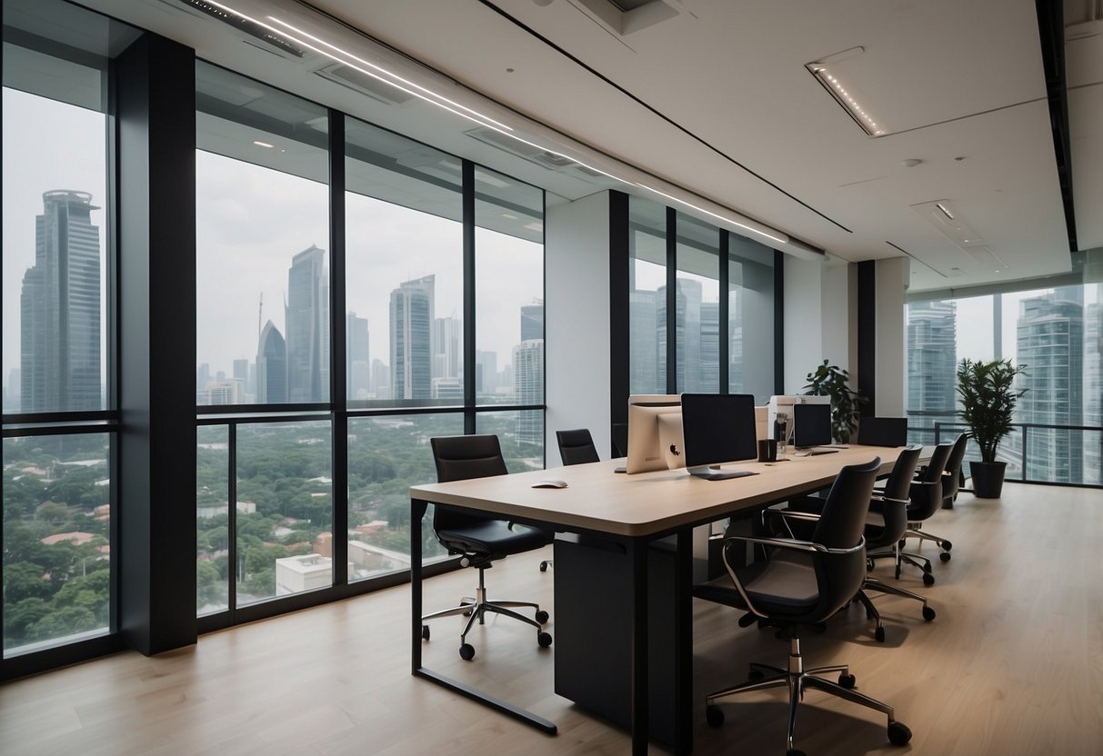 A modern office space in Ubi, Singapore, with sleek furniture and a minimalist design