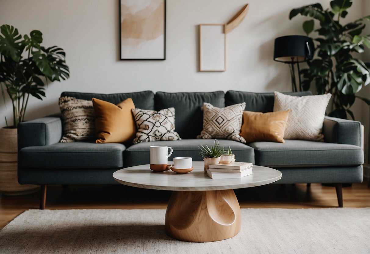 A cozy living room with modern furniture from HipVan, featuring a sleek sofa, stylish coffee table, and trendy decor pieces