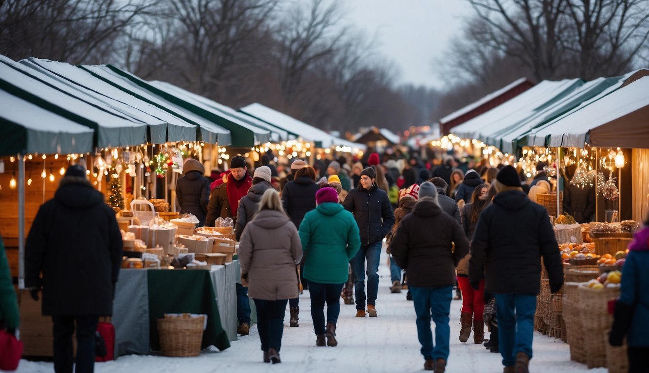 The Richland Winter Market in North Dakota is bustling with activity. Vendors are selling festive holiday goods, and the air is filled with the scent of hot cocoa and cinnamon. Twinkling lights and colorful decorations adorn the market, creating a cozy and