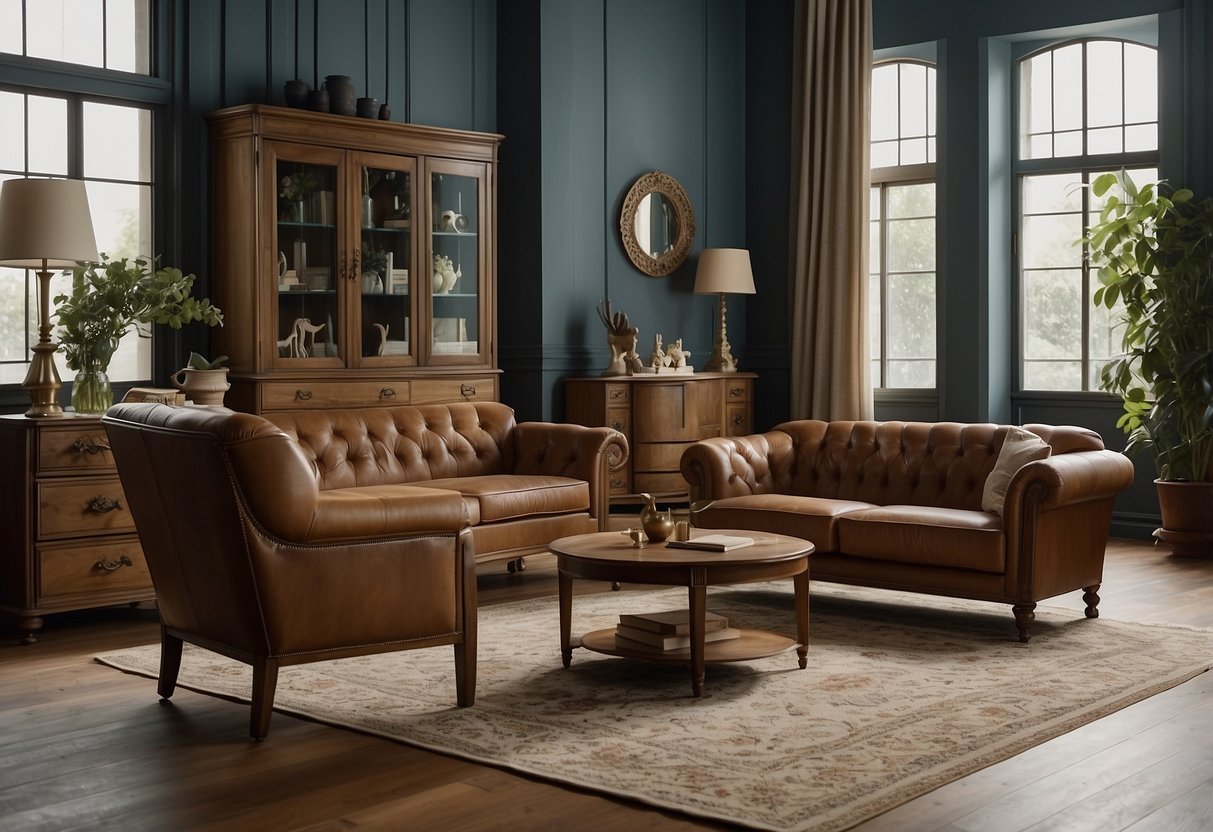 A room with a mix of modern and antique furniture, showcasing a blend of styles and eras. The space feels harmonious and balanced, with pieces that complement each other