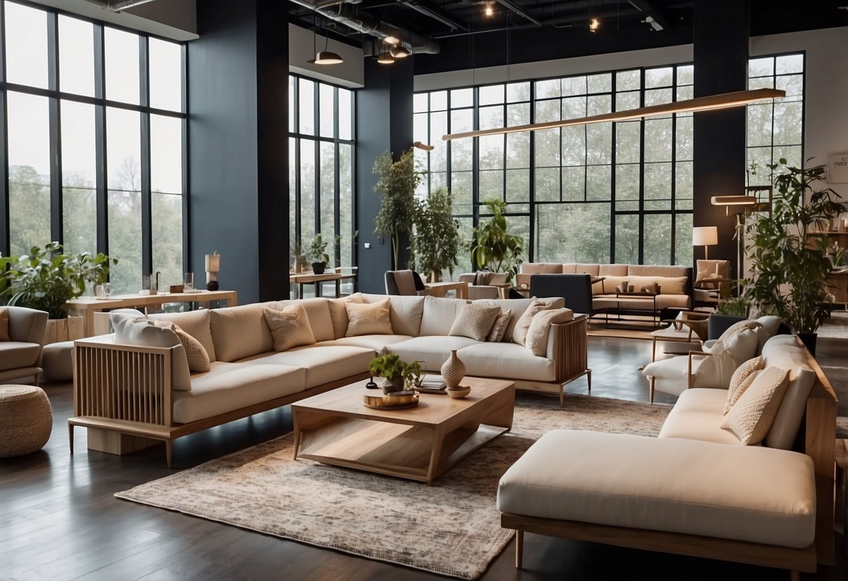 A spacious showroom with modern furniture displays and natural lighting at Nova Furniture location