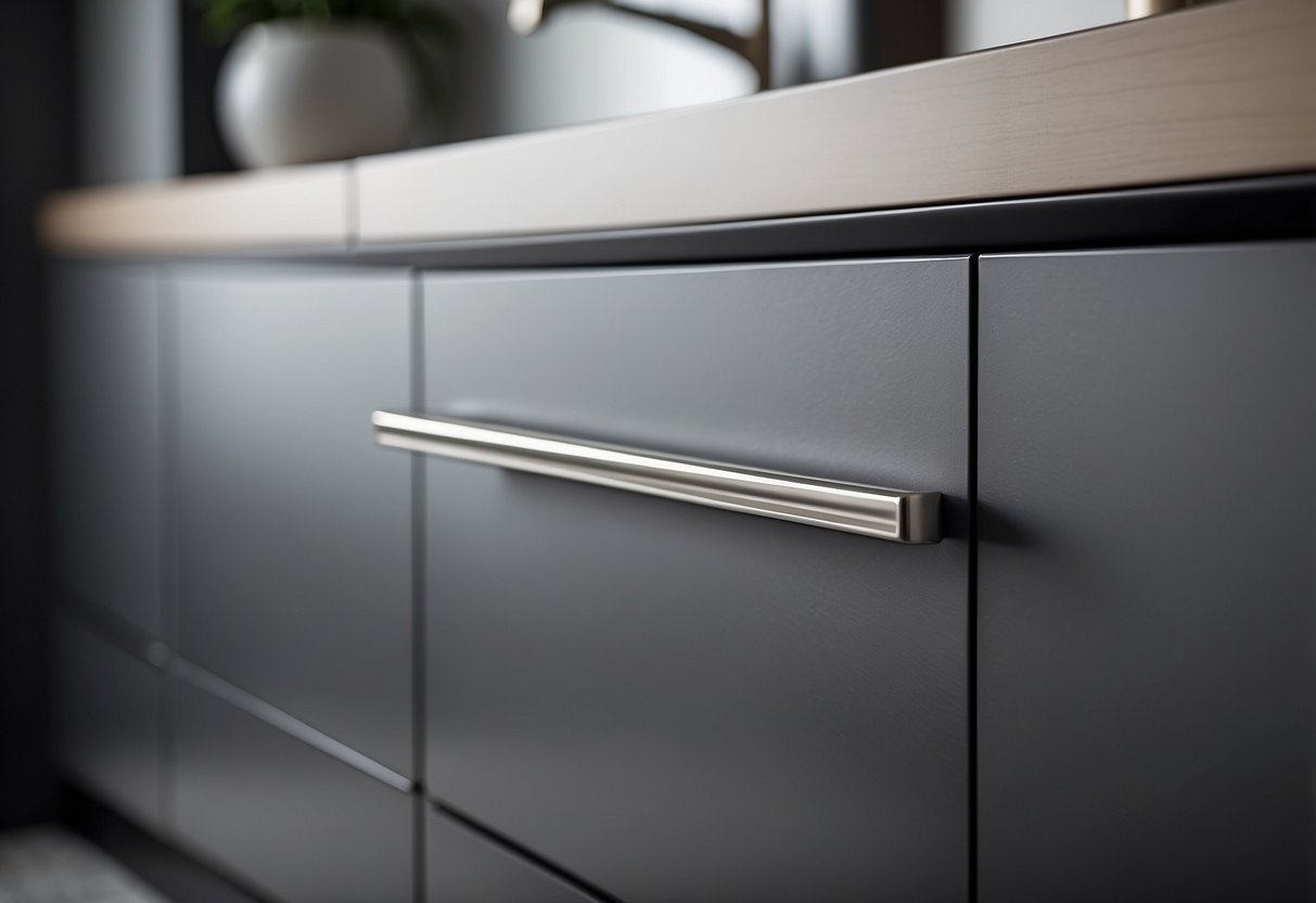 Sleek metal drawer pulls and modern cabinet handles adorn a minimalist kitchen, adding both style and functionality to the space