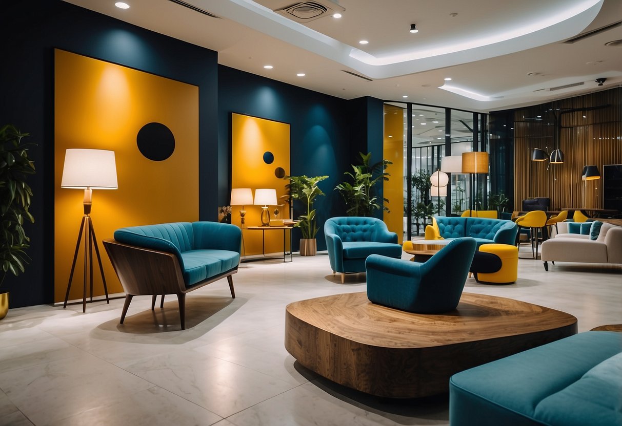 A bright and modern furniture showroom in Singapore, showcasing a variety of stylish and contemporary m&m furniture pieces