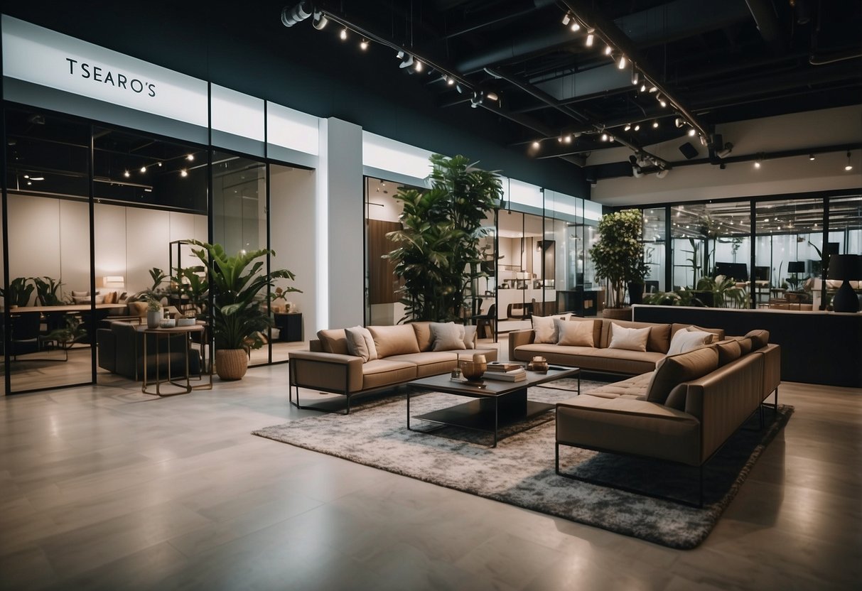 A modern furniture showroom in Singapore showcasing a variety of high-quality products and expert design services