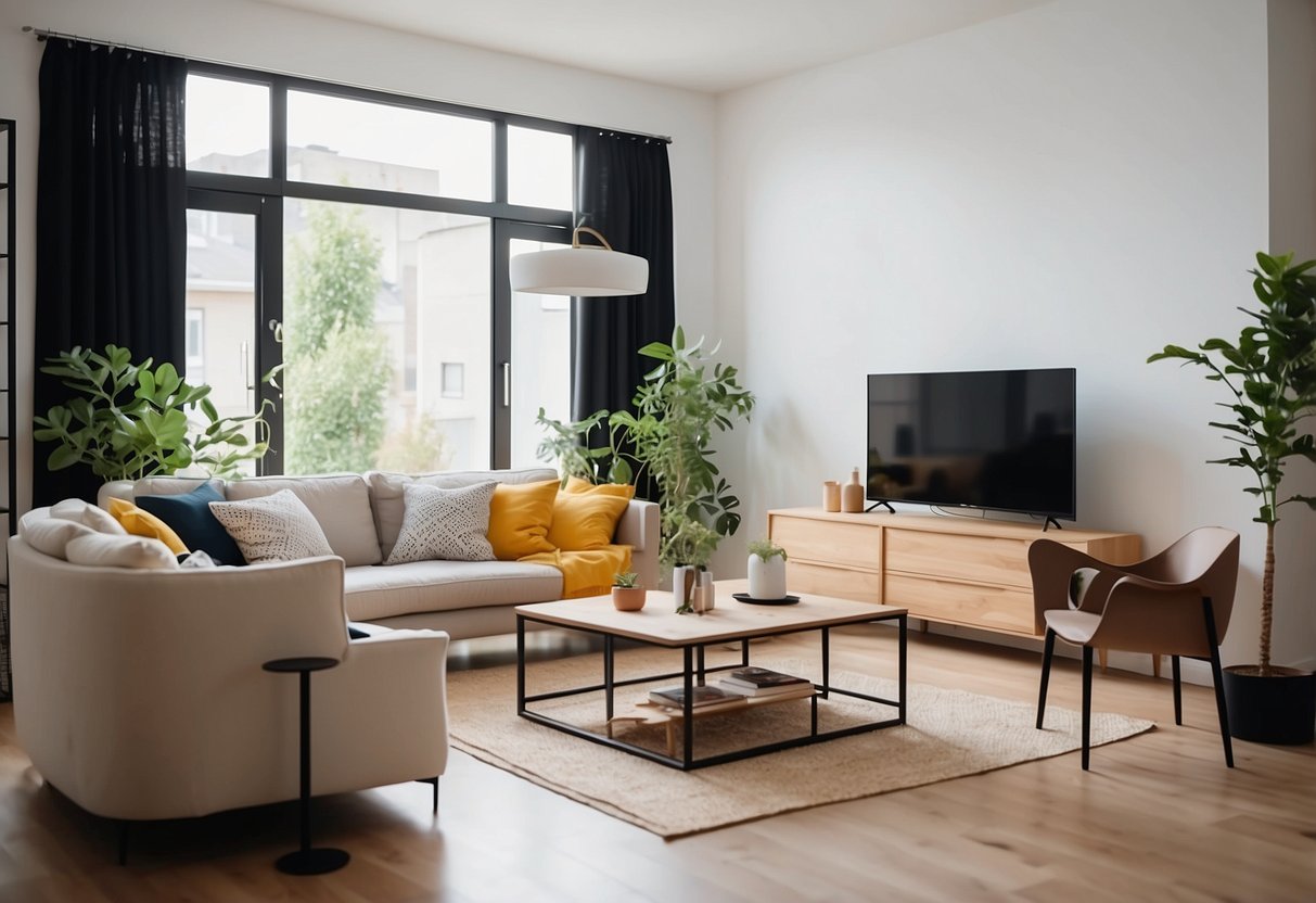 A bright, modern living room with sleek IKEA furniture arranged in a stylish and functional manner