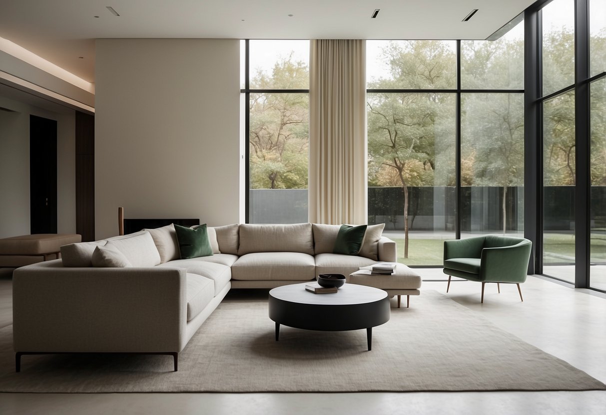A sleek, modern living room filled with MOS Architects furniture. Clean lines, minimalist design, and a neutral color palette create a sophisticated atmosphere