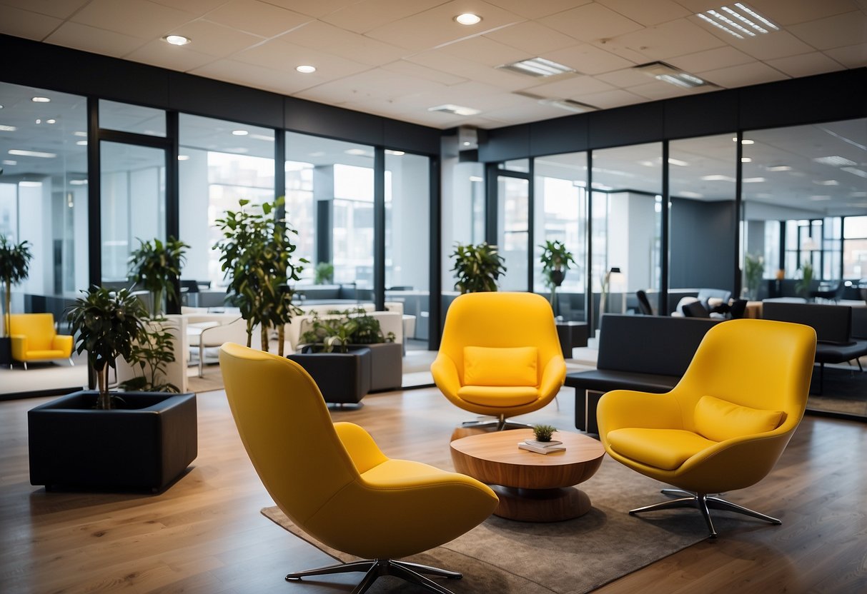 A brightly lit office showroom displays a range of modern and ergonomic seating options for visitors to test and explore