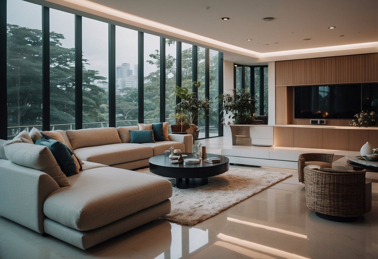 A modern living room with sleek built-in furniture in Singapore