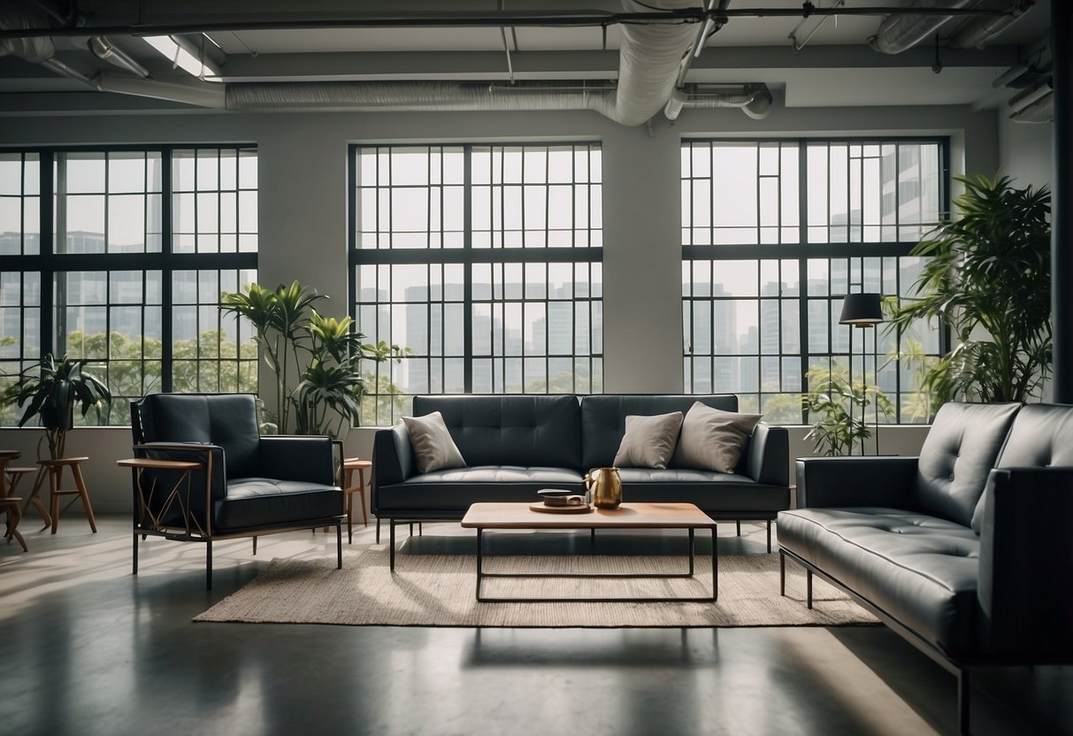 A room with industrial-style pipe furniture in Singapore. Bright, airy space with clean lines and modern aesthetic