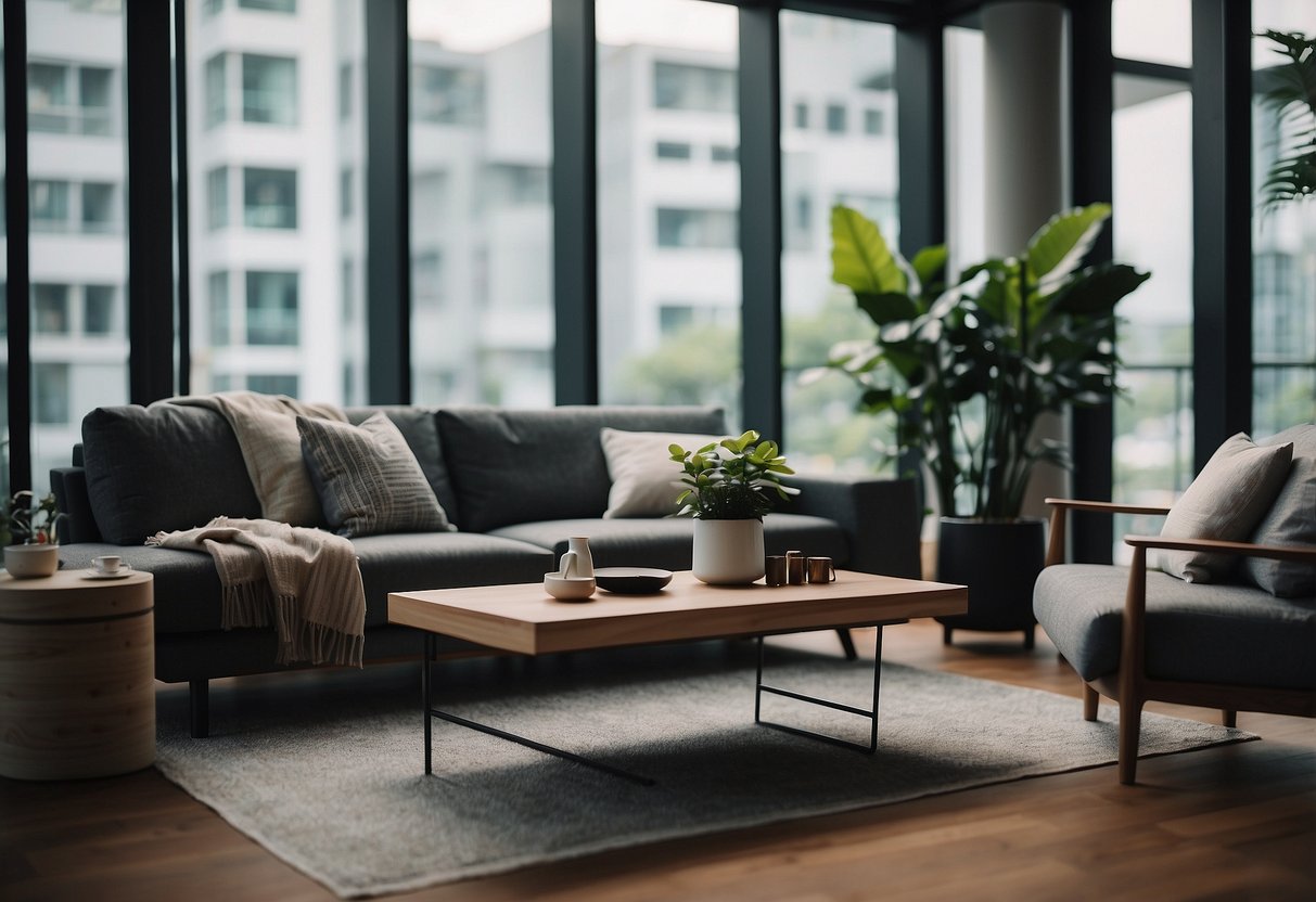 A cozy living room with pipe furniture, showcasing the sleek and modern designs popular in Singapore