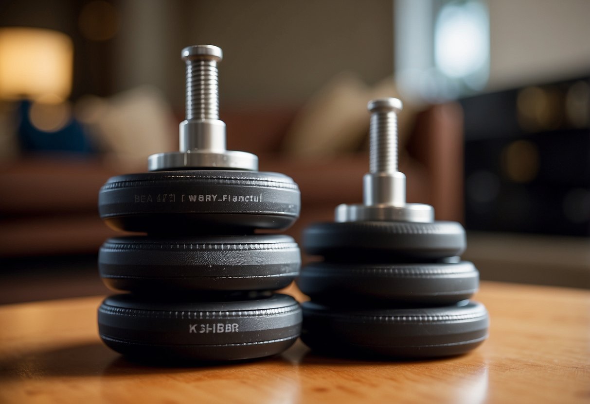 Rubber casters attached to furniture, with a "Frequently Asked Questions" sign nearby