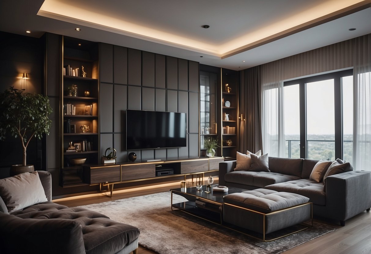 A cozy living room with a plush sofa, elegant coffee table, and a sleek entertainment center, all adorned with the finest Rosebery furniture