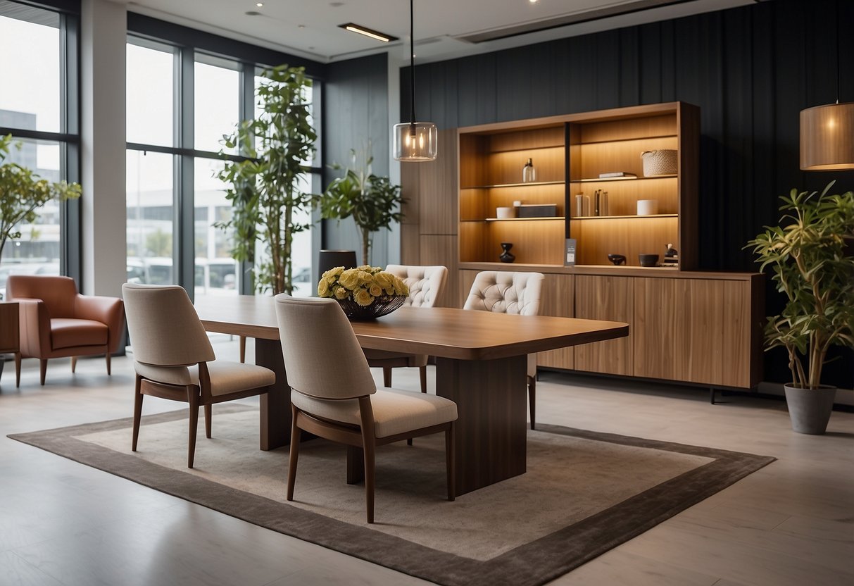 A showroom displays Rosebery Furniture Collections in a modern setting with clean lines and elegant finishes