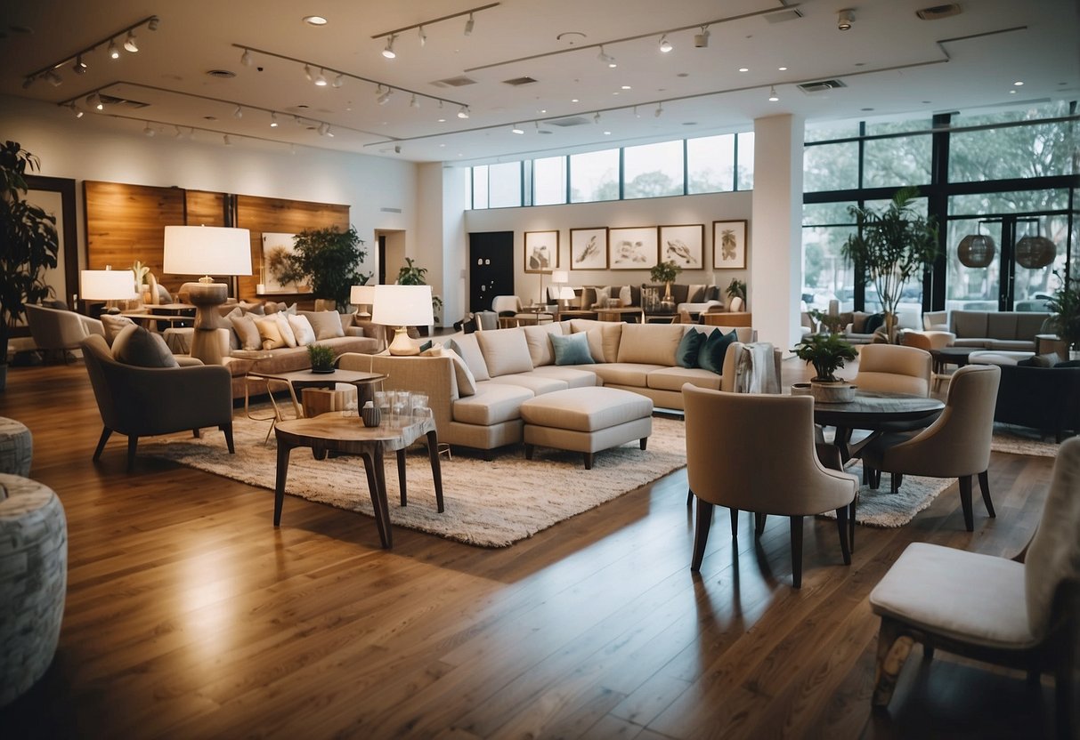 A spacious, well-lit showroom featuring a variety of furniture for every room. Different styles and colors are displayed in organized sections, inviting customers to explore and envision their ideal home decor