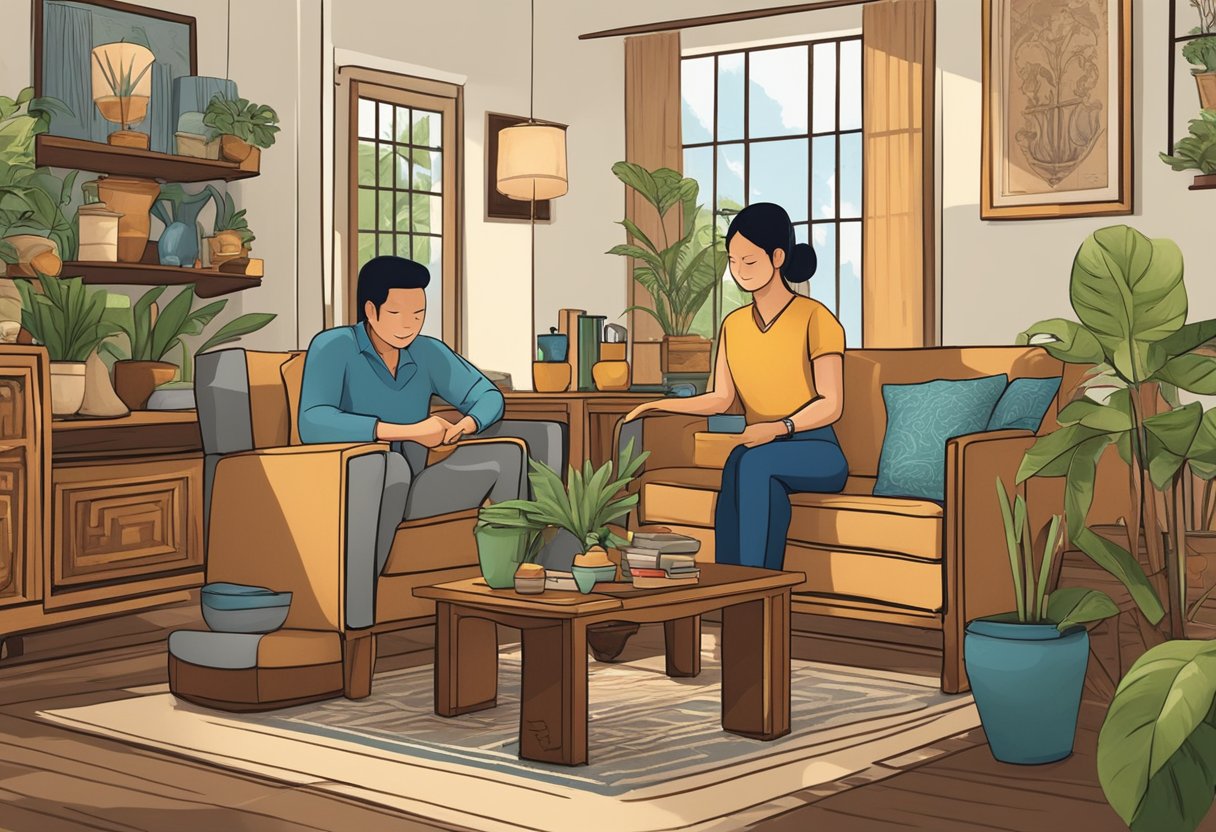 A customer carefully selects and purchases Indonesian furniture. They then lovingly arrange and care for the pieces in their home