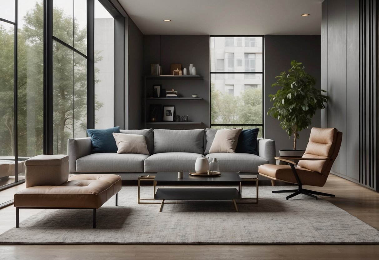 A modern living room with sleek dzine furniture, clean lines, and minimalist decor