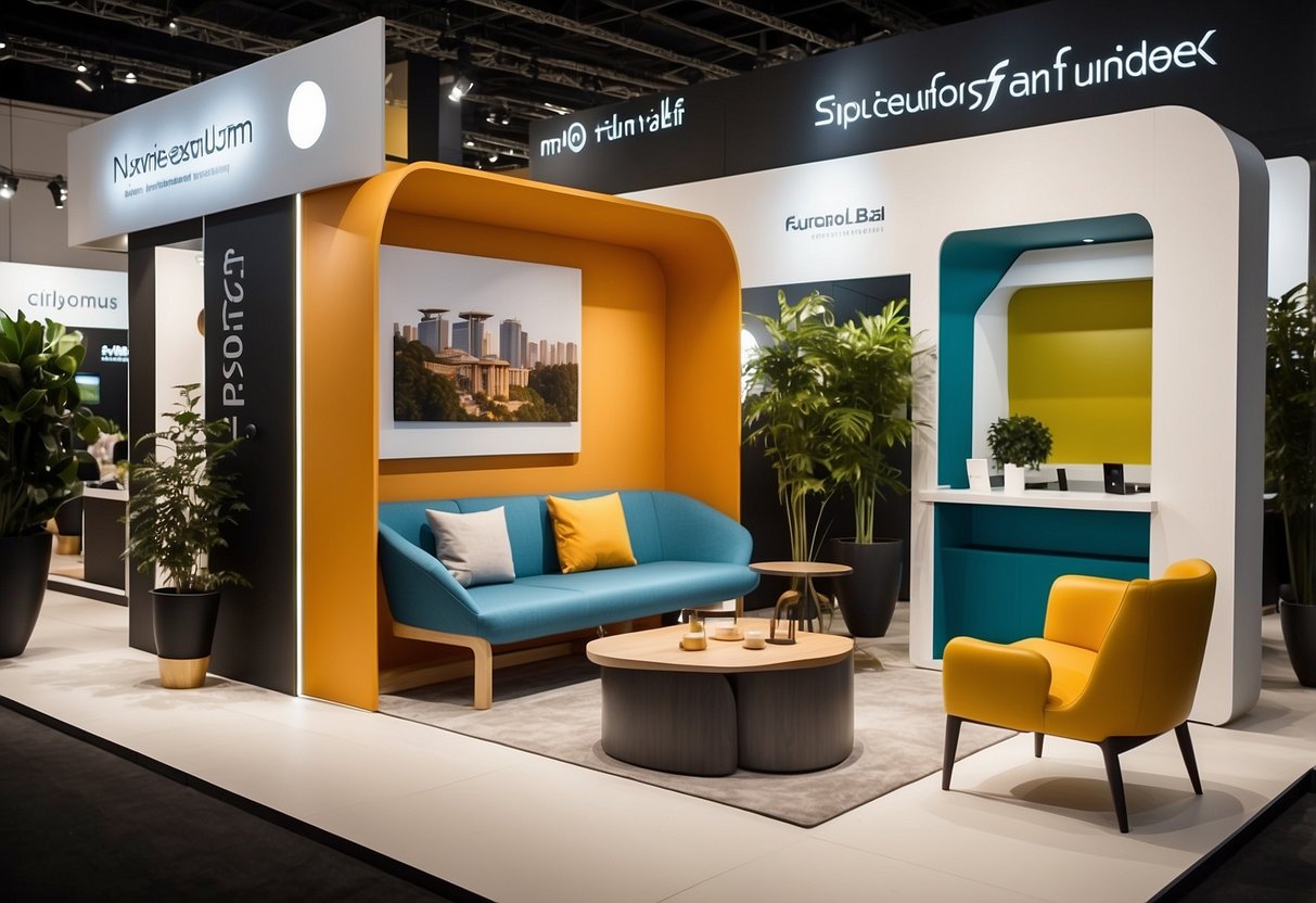 Vibrant booths showcase modern furniture designs at Singapore Furniture Fair 2017, while professionals engage in networking and business discussions