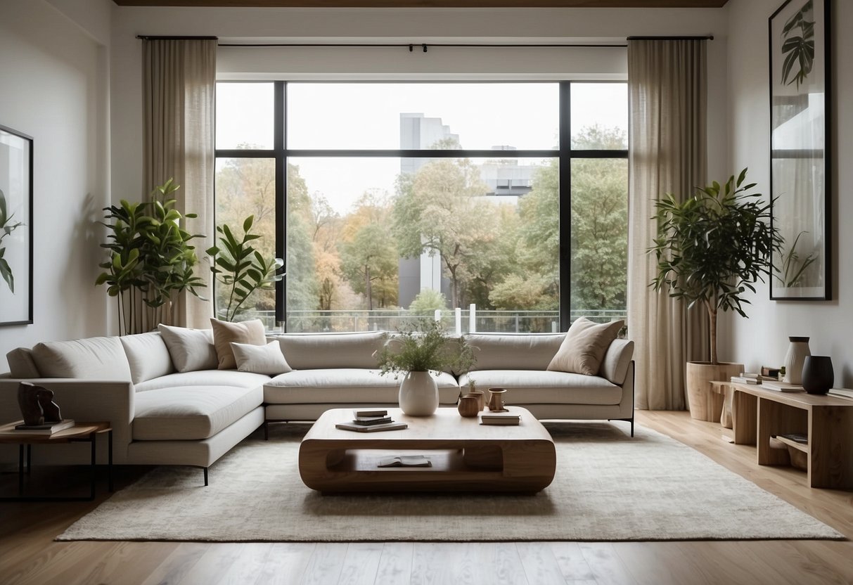 A modern living room with sleek, minimalist furniture from New Star. Clean lines, neutral colors, and natural light create a serene and inviting space