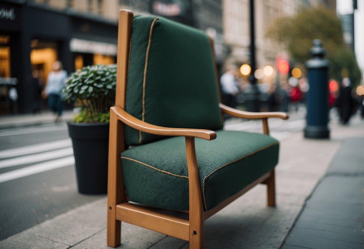 The bustling city street showcases Streetlife Collections and Design's modern streetlife furniture in a variety of styles and colors