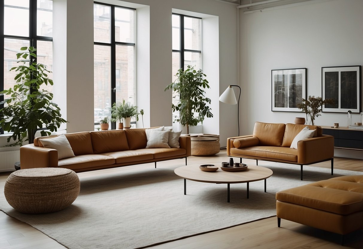 A showroom filled with sleek, minimalist furniture from iconic Swedish designers and brands. Clean lines, natural materials, and functional design are the hallmarks of the Scandinavian aesthetic