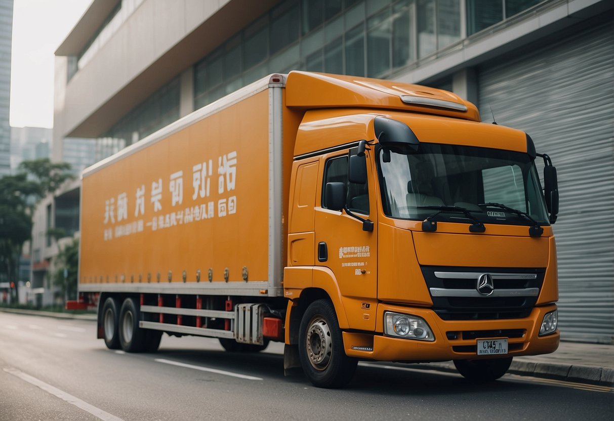 A delivery truck transports Taobao furniture from China to Singapore