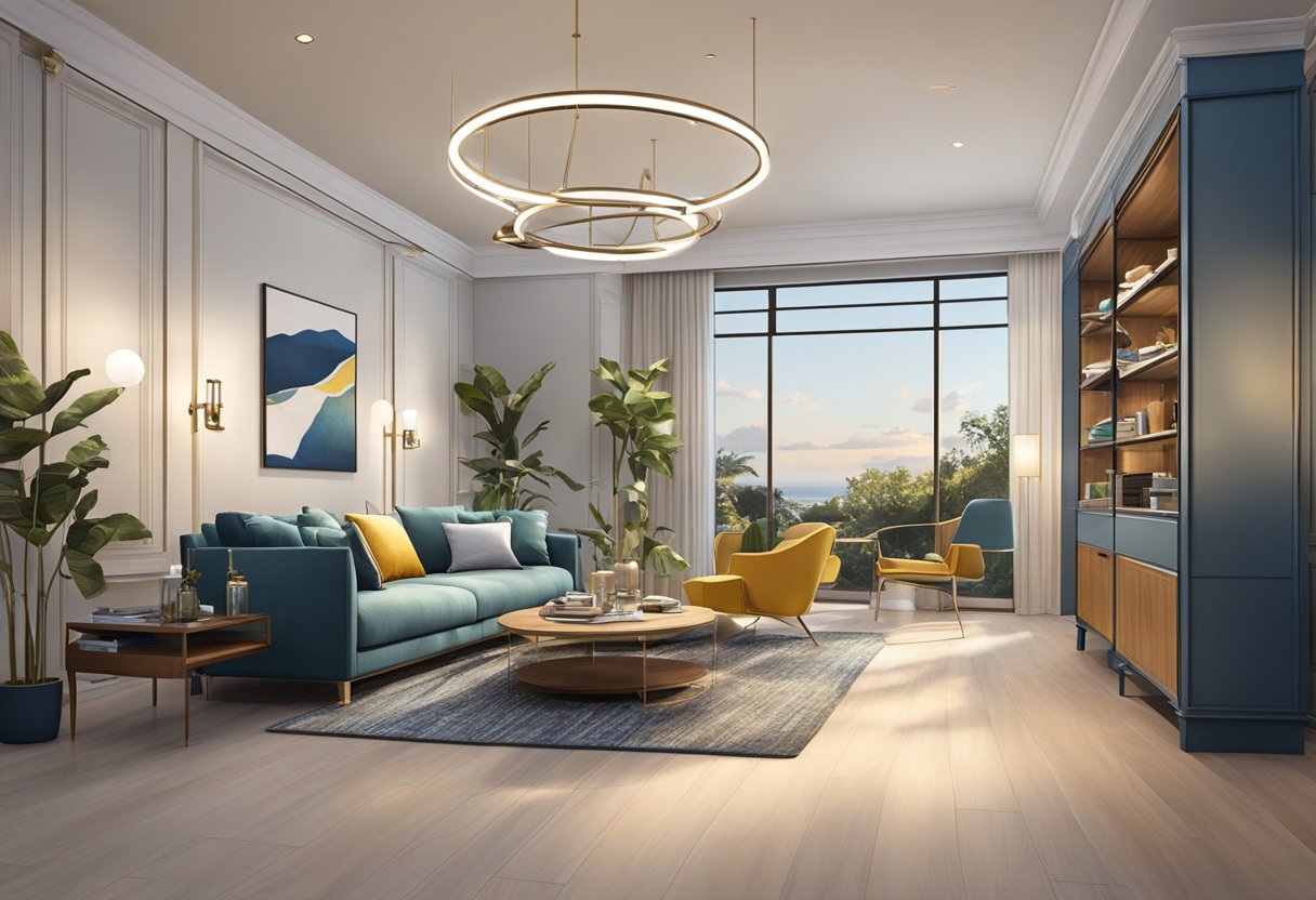 A showroom filled with modern and stylish furniture pieces, arranged in various living room and bedroom settings. Bright lighting highlights the quality and craftsmanship of each item