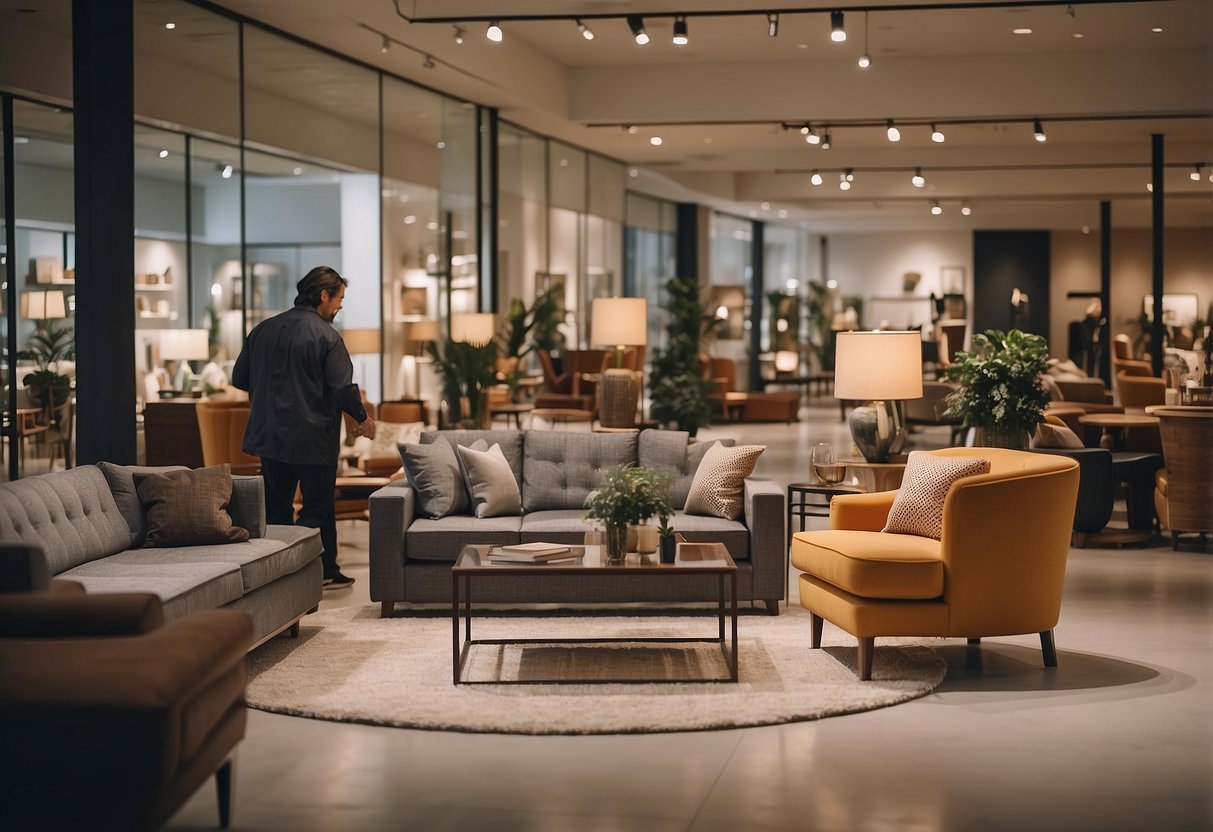 Customers browsing through various furniture displays in the spacious IMM Furniture Shop