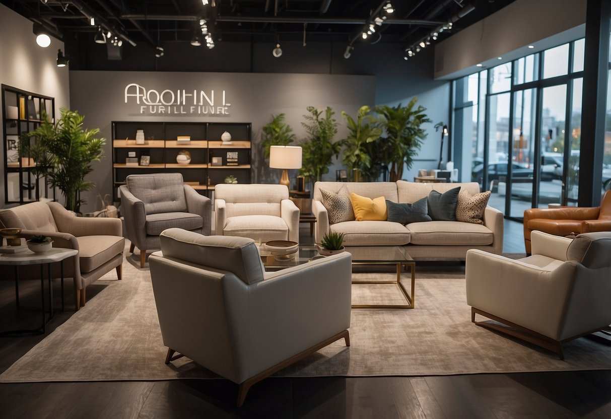 A spacious showroom with modern and classic furniture displays. Bright lighting and clean, organized aisles invite customers to explore Walker Furniture Collections