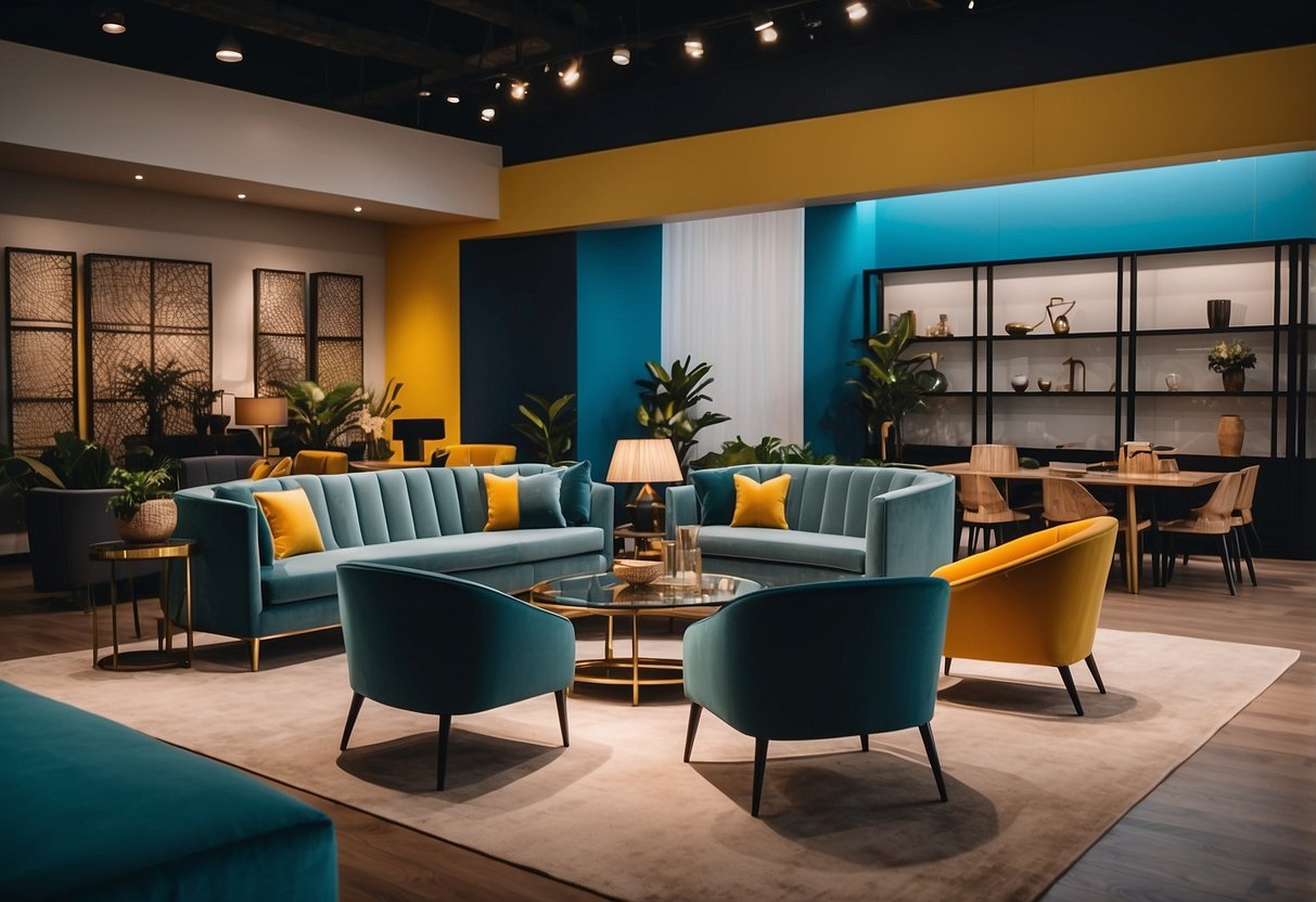 A modern furniture showroom with sleek designs and vibrant colors in Johor Bahru, showcasing the latest Milan-inspired pieces